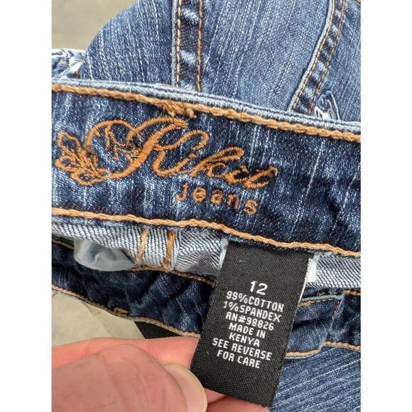 Kikit Jeans Flared Blue Denim Embroidered Pockets Pants Women's Size 12 - Picture 5 of 8